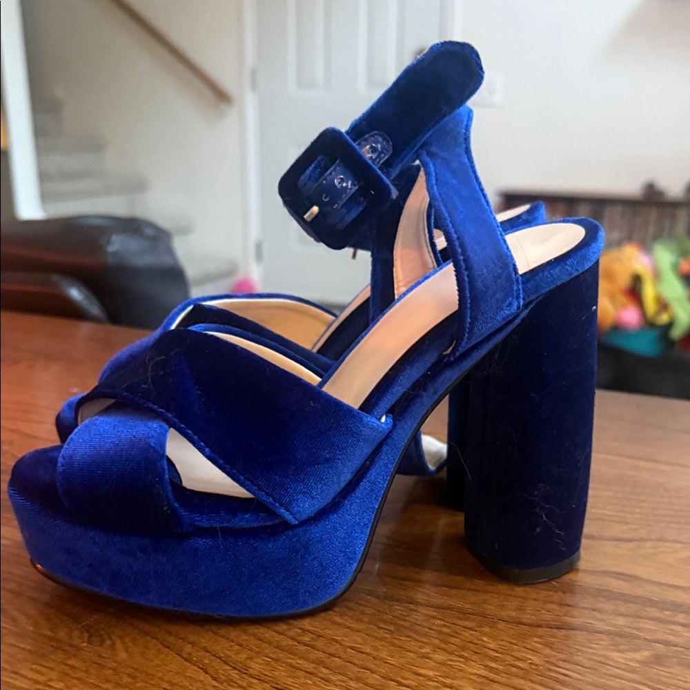 Disco Blue Velvet Platform Heels